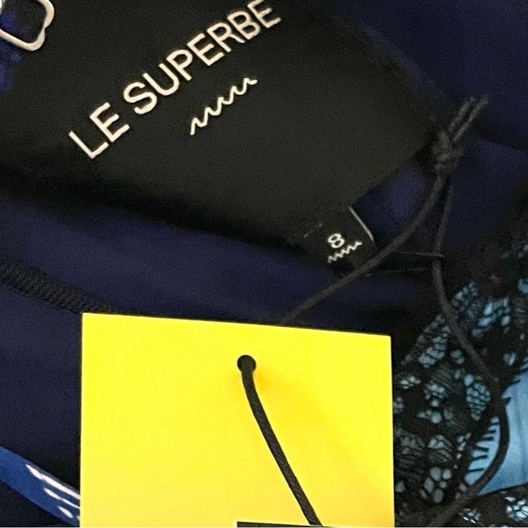 LE SUPERBE Helenas Palm Tree Mini Slip Dress Sz 8 Ocean Blue lace trim - Picture 11 of 12